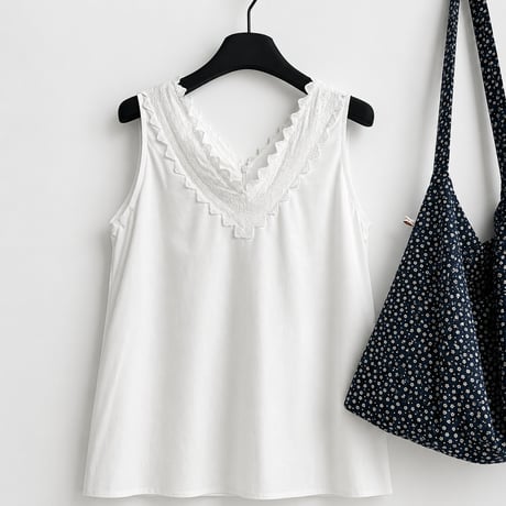 white lace v neck sleeveless onepiece　MA1988