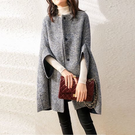 glen check sleeve slit cape coat　MA1757