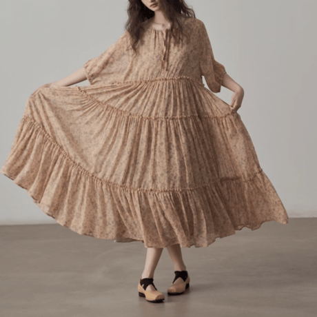 french retro floral & feminine chiffon onepiece　MA1437