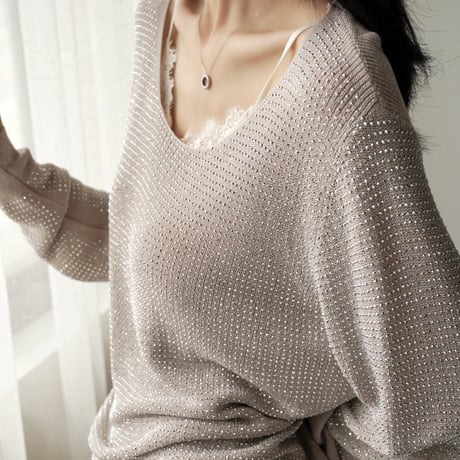 shiny round neck soft knit　MA1921