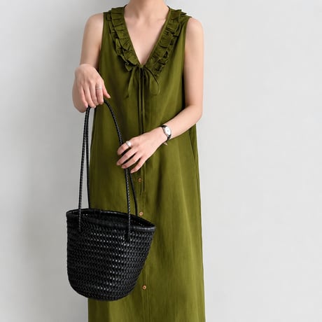 frill collar ribbon sleeveless onepiece/2color　MA1987