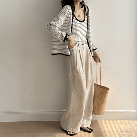 linen tuck wide pants　MA1548