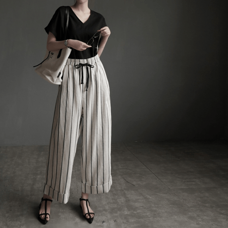 v-neck cotton linen short sleeve top　MA1948