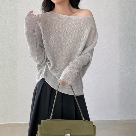 sheer wide neck rib knit pullover　MA1770