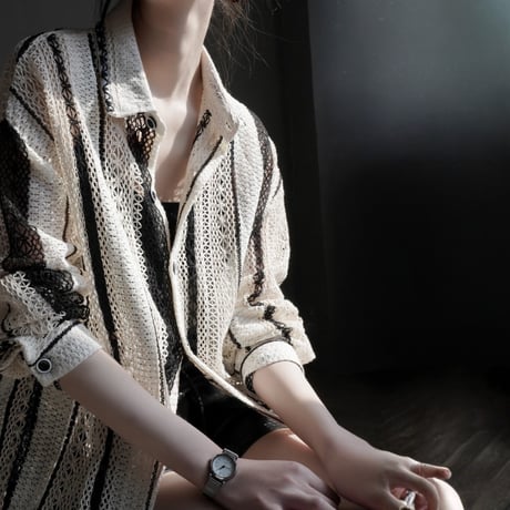 lace stripe loose shirt　MA1925