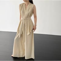 belted sleeveless gilet wide pants setup　MA1981