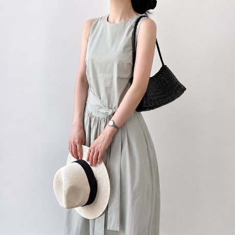sleeveless waist ribbon gather one piece/3color　MA1993