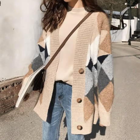 argyle texture knit cardigan　MA1763