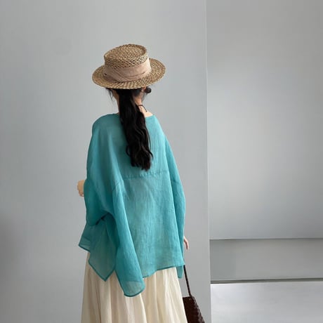 sheer wide sleeve pocket blouse　MA1978