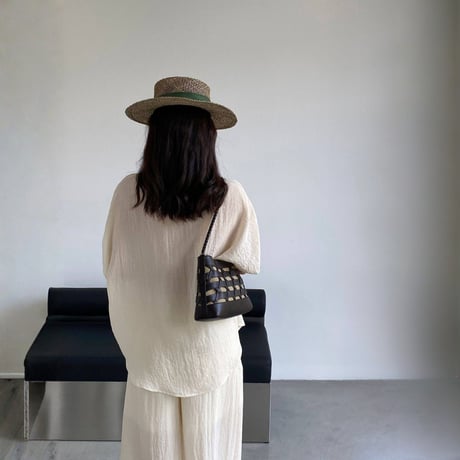 sheer linenlike v neck wide pants setup　MA1979