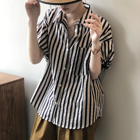 puff sleeve striped shirt　MA1177