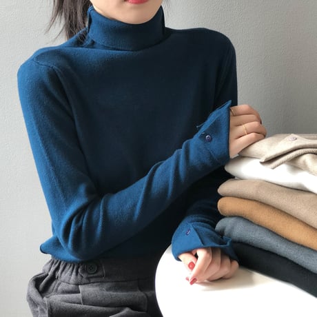 sleeve button turtleneck knit　MA1315