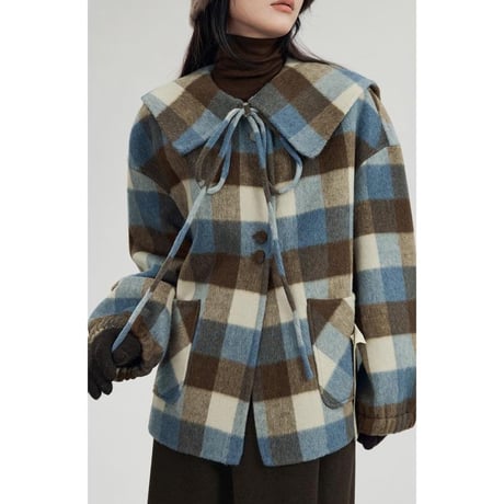 big collar check coat　MA1331