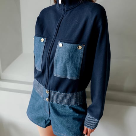 bi color knit denim jacket blouson　MA1839