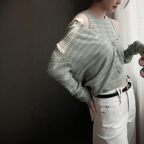 stripe knit tank cardigan set　MA1932