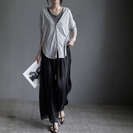 shiny chiffon wide pants　MA1941