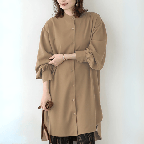 side-slit puff sleeve shirt dress　MA1642