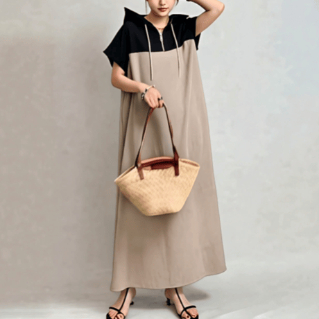 two tone loosefit hood dress　MA1584