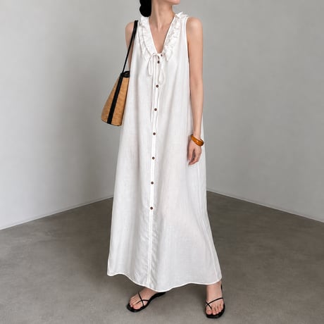 frill collar ribbon sleeveless onepiece/2color　MA1987