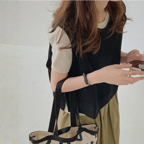 wide arm layered cotton tops /2color　MA1848