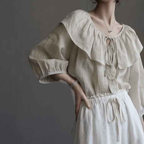 frill collar linen like blouse　MA1943