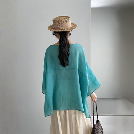 sheer wide sleeve pocket blouse　MA1978