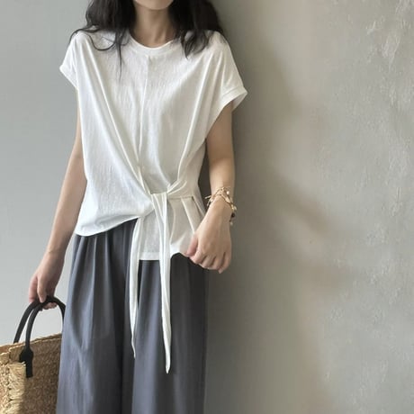 side ribbon french sleeve tops　MA1974