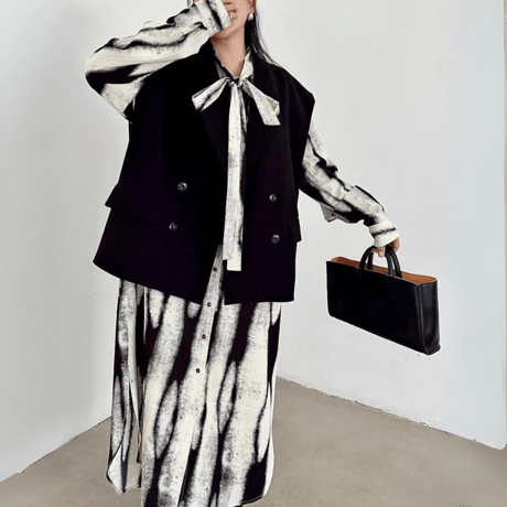 abstract print long shirt onepiece　MA1451
