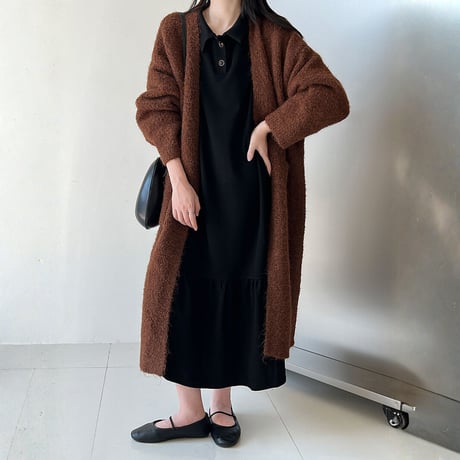 soft boucle long knit cardigan　MA1705