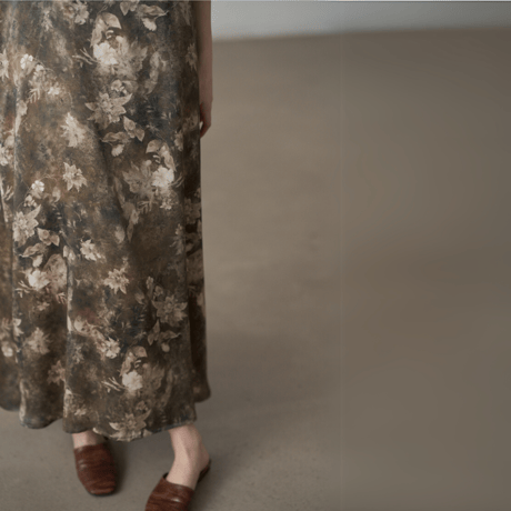 retro floral pattern suspender long dress　MA1412