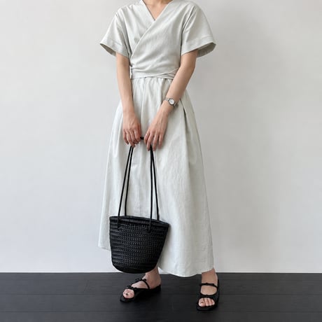 v neck cache coeur waist ribbon long one piece/2color　MA1992