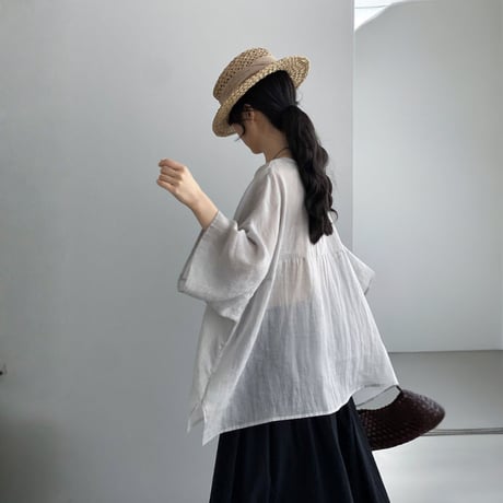 sheer wide sleeve pocket blouse　MA1978