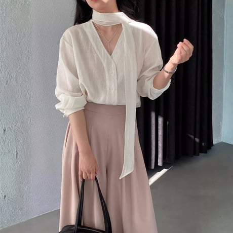 ribbon drape v-neck blouse　MA1771