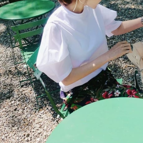 white lantern sleeve round neck t　MA1958