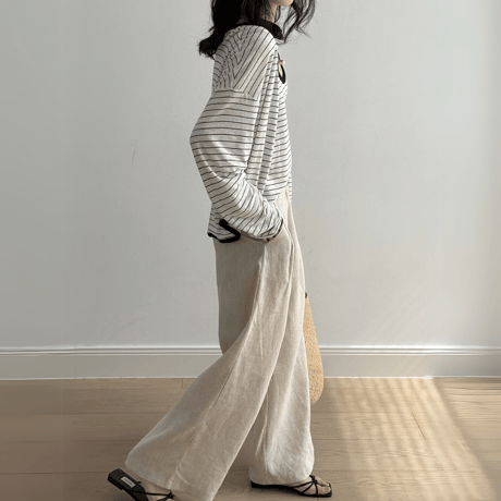 linen tuck wide pants　MA1548