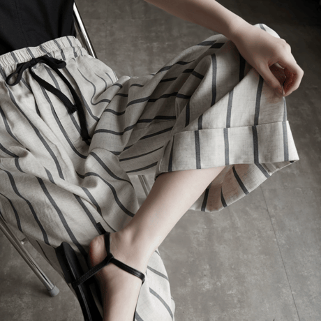 relaxed stripe linen cropped wide leg pants　MA1953