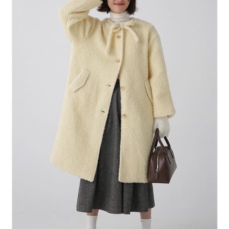 ribbon neck wool coat　MA1333