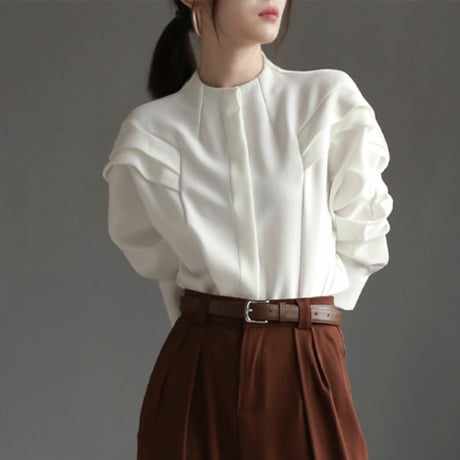 no collar frill shoulder blouse　MA1859