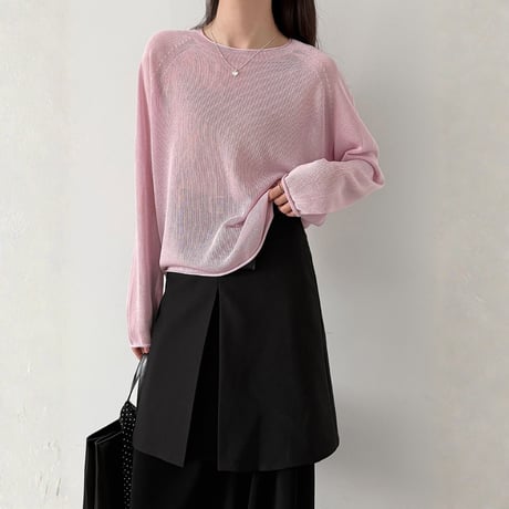 sheer roll hem knit long sleeve top　MA1869