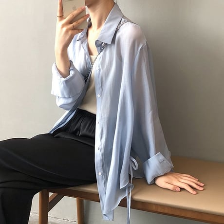 ribbon sheer shirt /5color　MA1191
