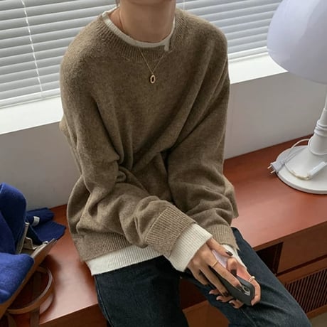 【即納】faux layered knit tops　MA1306