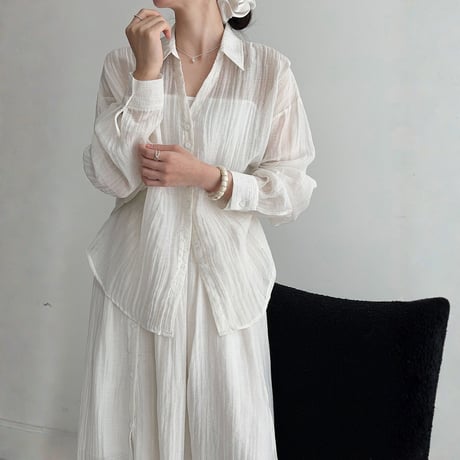 sheer texture loose blouse and skirt set　MA1861