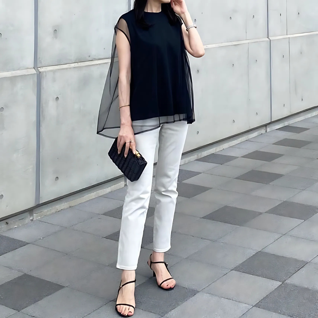 sheer layered frenchsleeve top MA1568 | MaiA