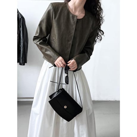 collarless faux leather button jacket　MA1144