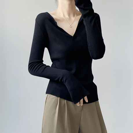 french v-neck open long sleeve knit　MA1631