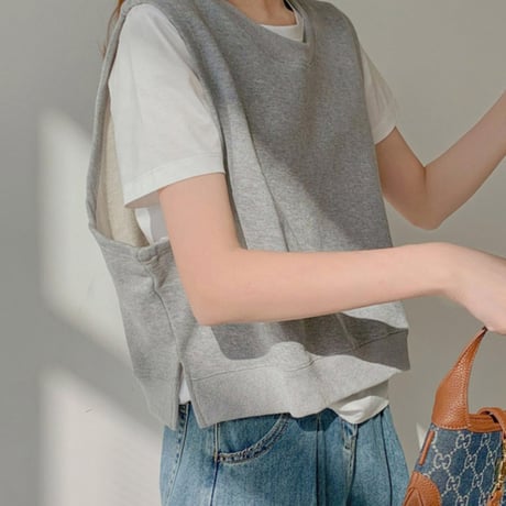 wide arm layered cotton tops /2color　MA1848