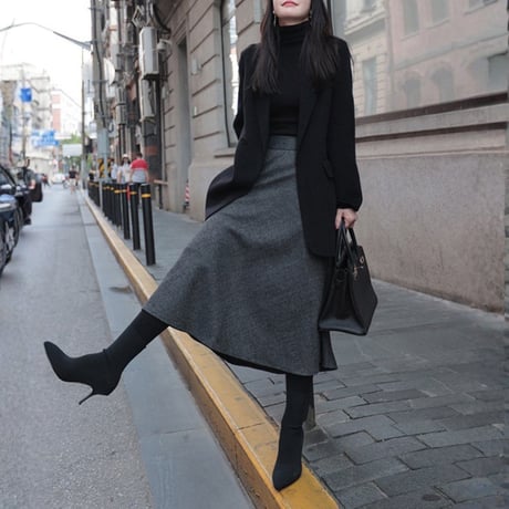 herringbone flare midi skirt　MA1815