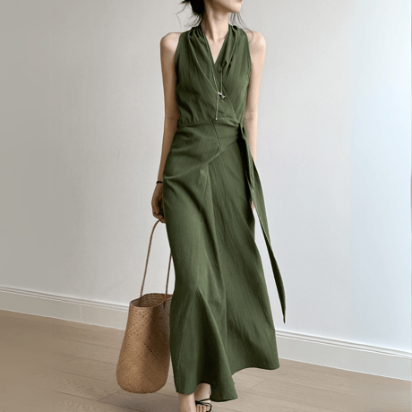 fluid drape vneck dress　MA1566