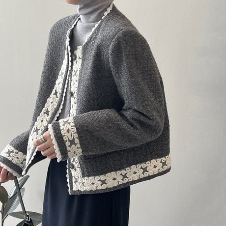 design lace collarless jacket　MA1145