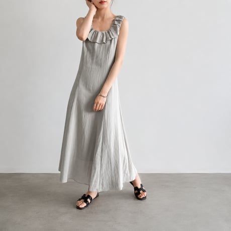 ruffle collar sleeveless a-line long one piece/2color　MA1986